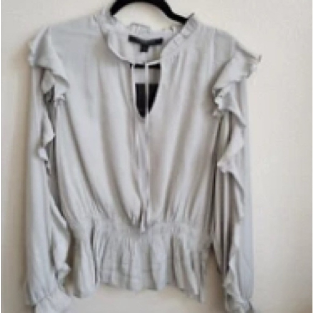 Marc Jacobs Light Gray Ruffle-Trim Long Sleeve Blouse